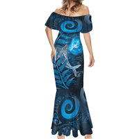 New Zealand Matariki Mermaid Dress Maori Koru With Humpback Whale Blue LT05 - Polynesian Pride