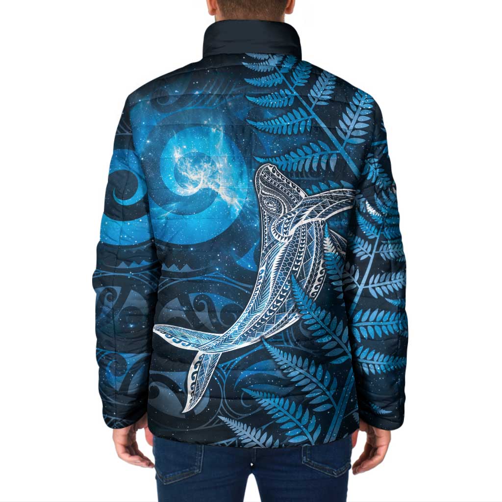 New Zealand Matariki Padded Jacket Maori Koru With Humpback Whale Blue LT05 - Polynesian Pride