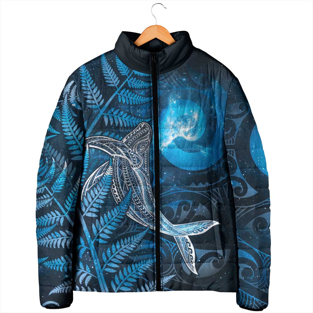 New Zealand Matariki Padded Jacket Maori Koru With Humpback Whale Blue LT05 - Polynesian Pride
