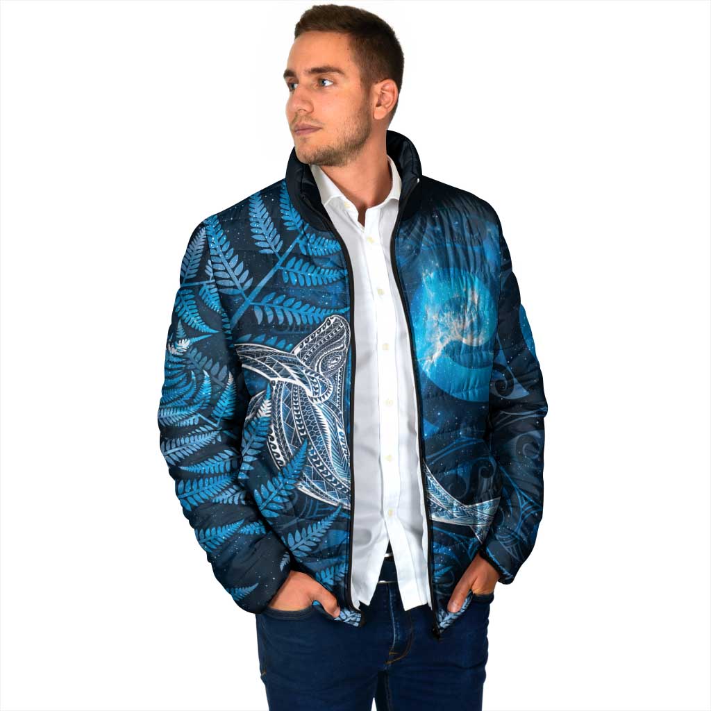 New Zealand Matariki Padded Jacket Maori Koru With Humpback Whale Blue LT05 - Polynesian Pride