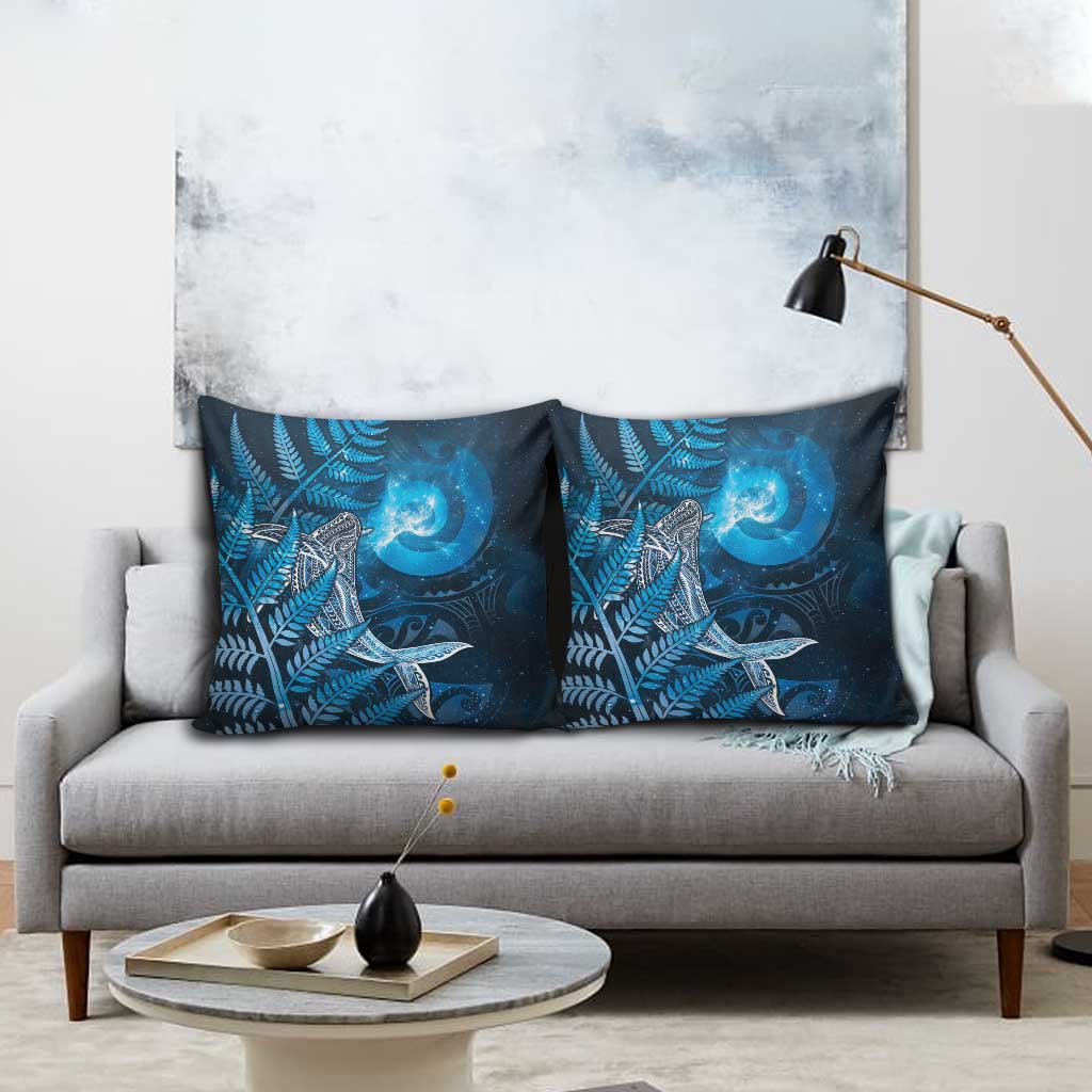New Zealand Matariki Pillow Cover Maori Koru With Humpback Whale Blue LT05 - Polynesian Pride