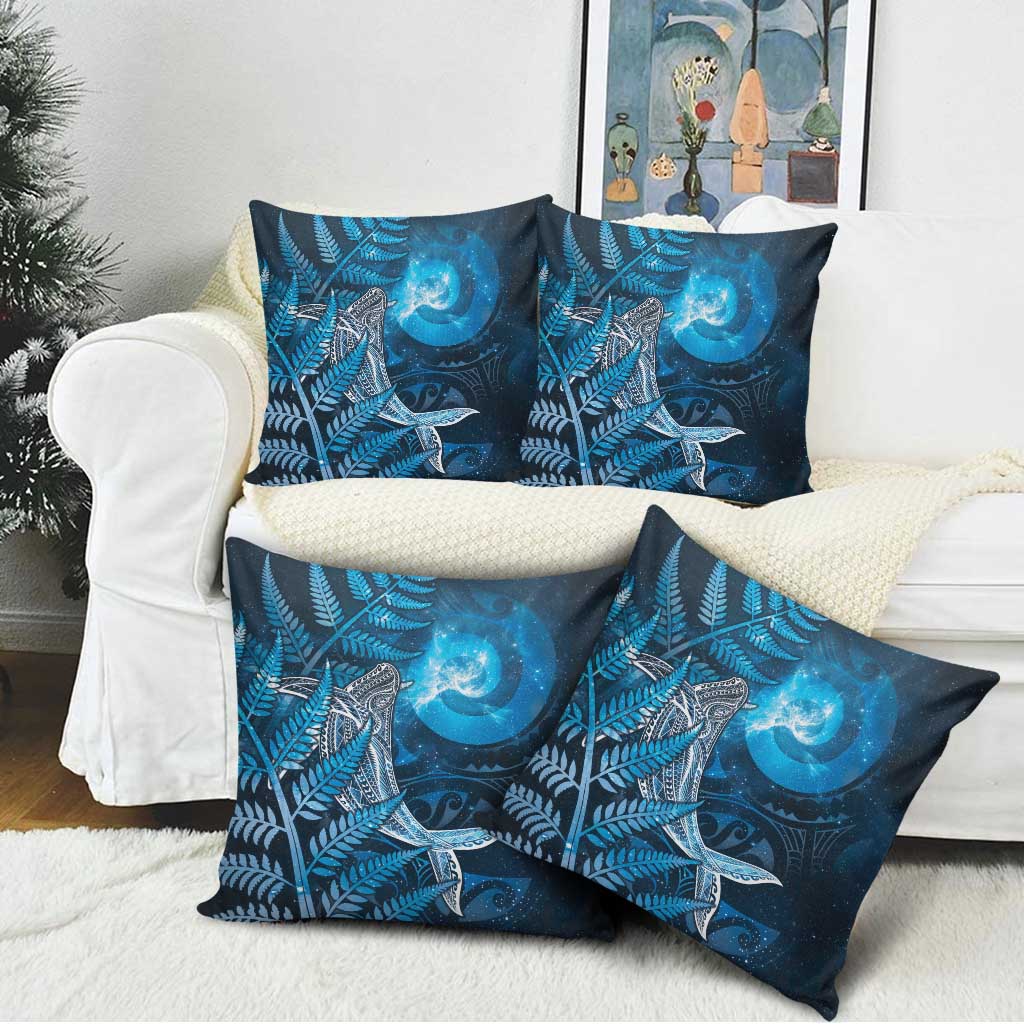 New Zealand Matariki Pillow Cover Maori Koru With Humpback Whale Blue LT05 - Polynesian Pride