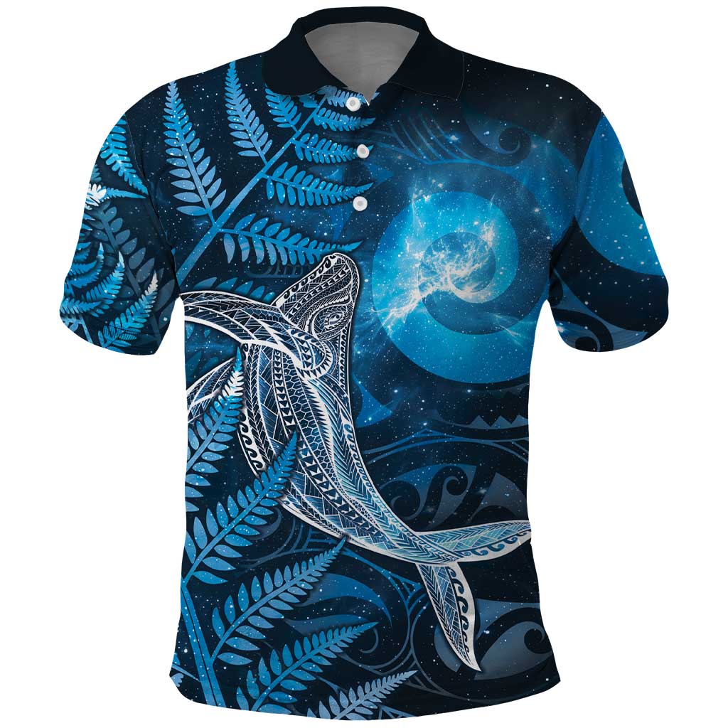 New Zealand Matariki Polo Shirt Maori Koru With Humpback Whale Blue LT05 Blue - Polynesian Pride