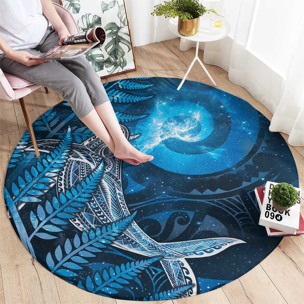New Zealand Matariki Round Carpet Maori Koru With Humpback Whale Blue