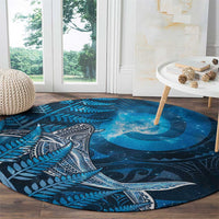 New Zealand Matariki Round Carpet Maori Koru With Humpback Whale Blue