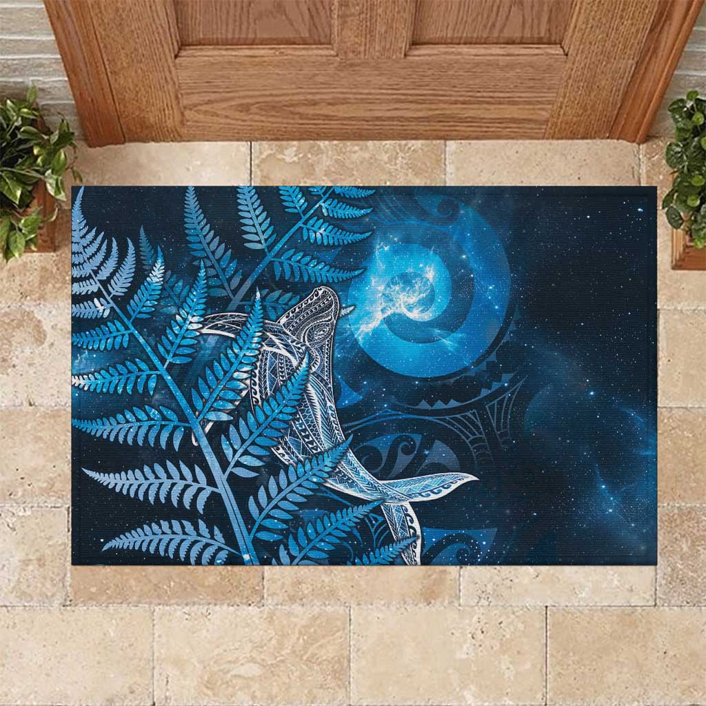 New Zealand Matariki Rubber Doormat Maori Koru With Humpback Whale Blue LT05 Blue - Polynesian Pride