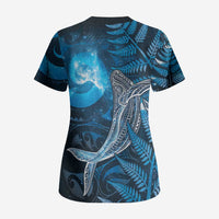 New Zealand Matariki Scrub Top Maori Koru With Humpback Whale Blue LT05 - Polynesian Pride