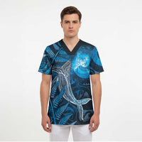 New Zealand Matariki Scrub Top Maori Koru With Humpback Whale Blue LT05 - Polynesian Pride