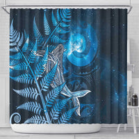 New Zealand Matariki Shower Curtain Maori Koru With Humpback Whale Blue LT05 - Polynesian Pride