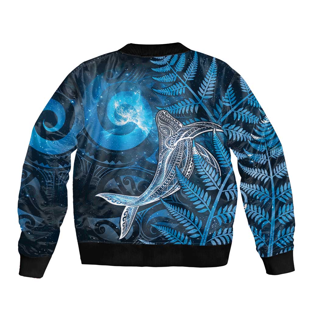 New Zealand Matariki Sleeve Zip Bomber Jacket Maori Koru With Humpback Whale Blue LT05 - Polynesian Pride