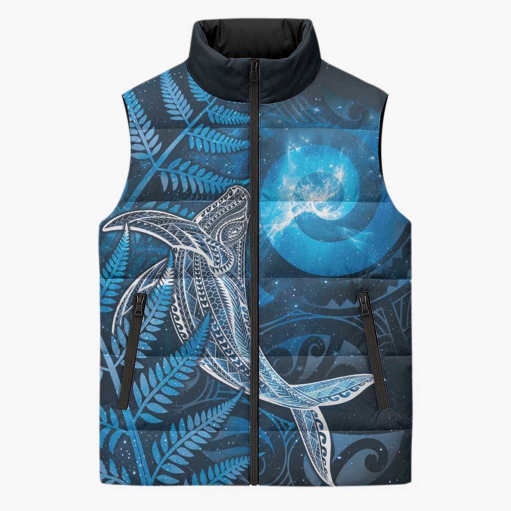 New Zealand Matariki Sleeveless Puffer Jacket Maori Koru With Humpback Whale Blue LT05 Unisex Blue - Polynesian Pride