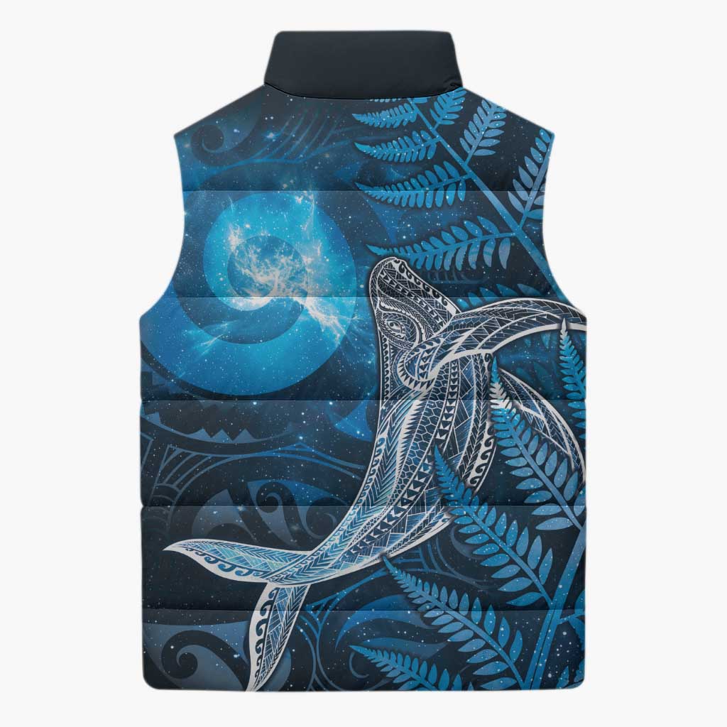 New Zealand Matariki Sleeveless Puffer Jacket Maori Koru With Humpback Whale Blue LT05 - Polynesian Pride