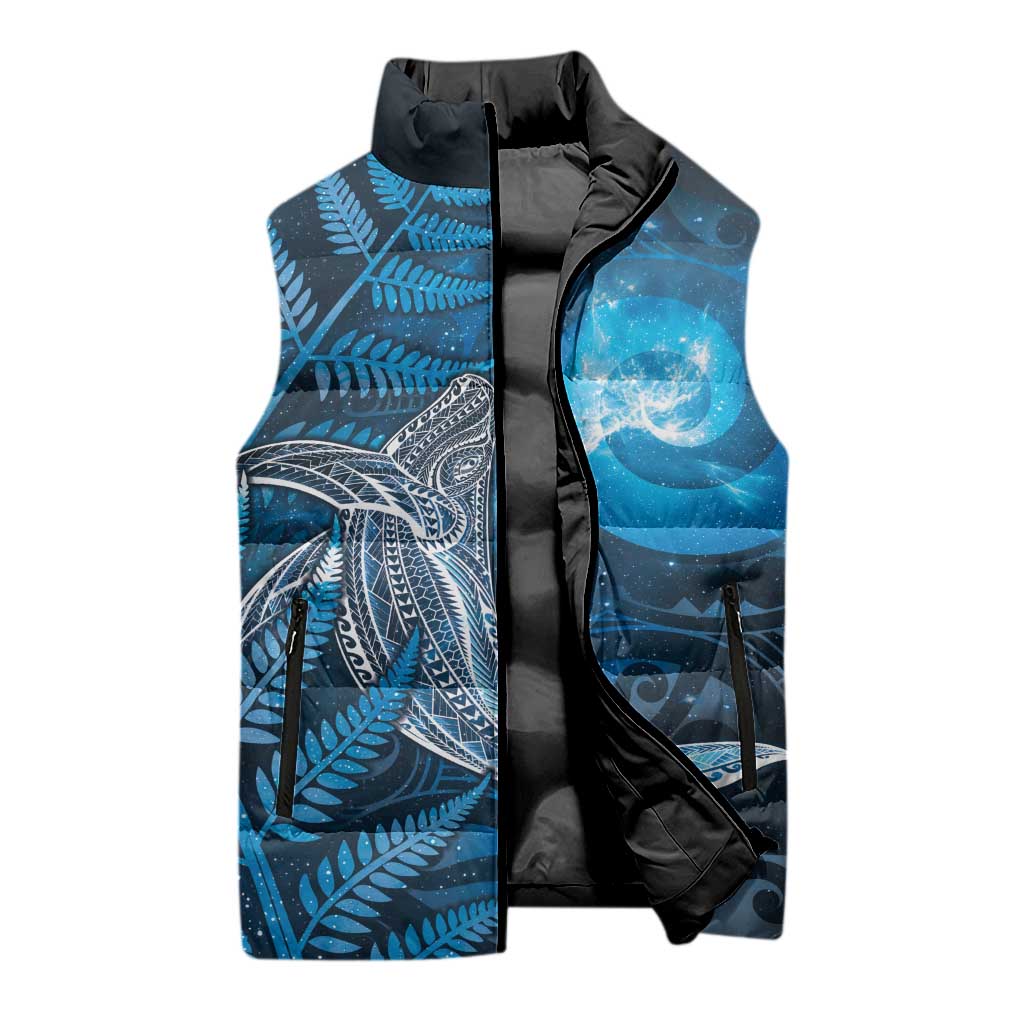 New Zealand Matariki Sleeveless Puffer Jacket Maori Koru With Humpback Whale Blue LT05 - Polynesian Pride