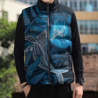 New Zealand Matariki Sleeveless Puffer Jacket Maori Koru With Humpback Whale Blue LT05 - Polynesian Pride
