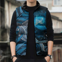 New Zealand Matariki Sleeveless Puffer Jacket Maori Koru With Humpback Whale Blue LT05 - Polynesian Pride