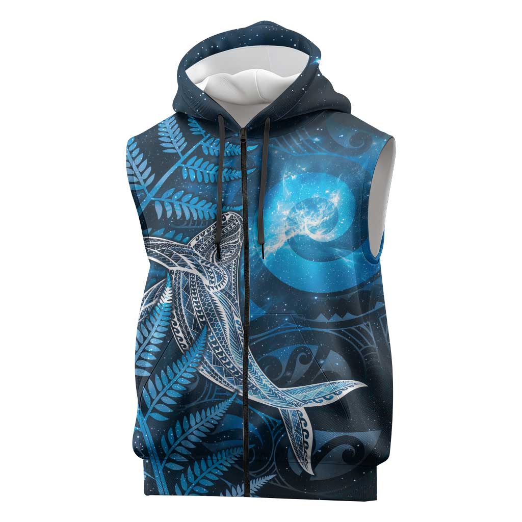 New Zealand Matariki Sleeveless Zip Hoodie Maori Koru With Humpback Whale Blue LT05 Blue - Polynesian Pride