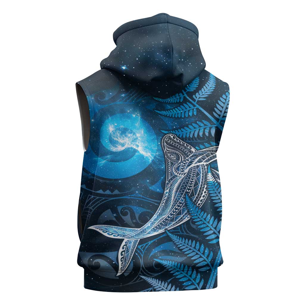 New Zealand Matariki Sleeveless Zip Hoodie Maori Koru With Humpback Whale Blue LT05 - Polynesian Pride