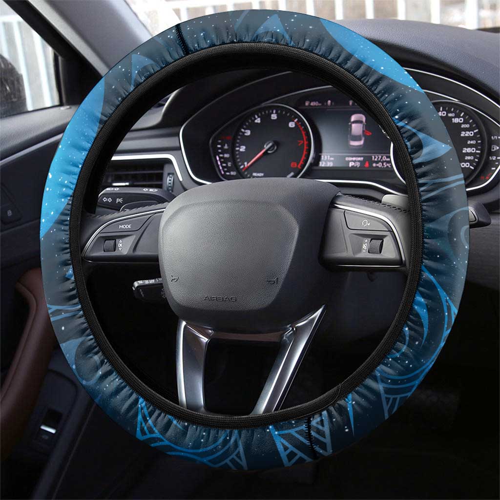 New Zealand Matariki Steering Wheel Cover Maori Koru With Humpback Whale Blue LT05 - Polynesian Pride