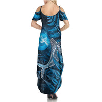 New Zealand Matariki Summer Maxi Dress Maori Koru With Humpback Whale Blue LT05 - Polynesian Pride