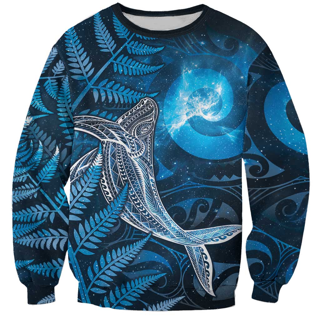 New Zealand Matariki Sweatshirt Maori Koru With Humpback Whale Blue LT05 Unisex Blue - Polynesian Pride