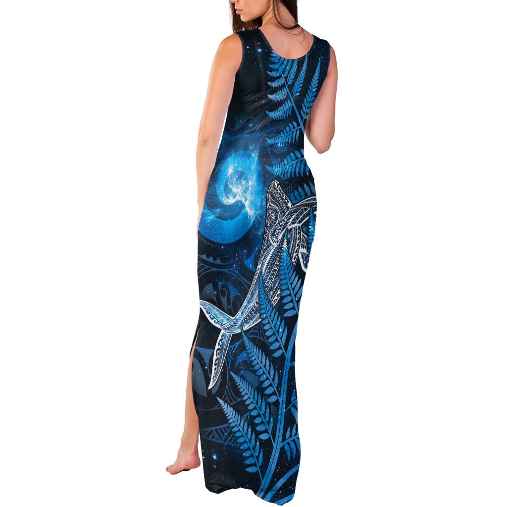 New Zealand Matariki Tank Maxi Dress Maori Koru With Humpback Whale Blue LT05 - Polynesian Pride