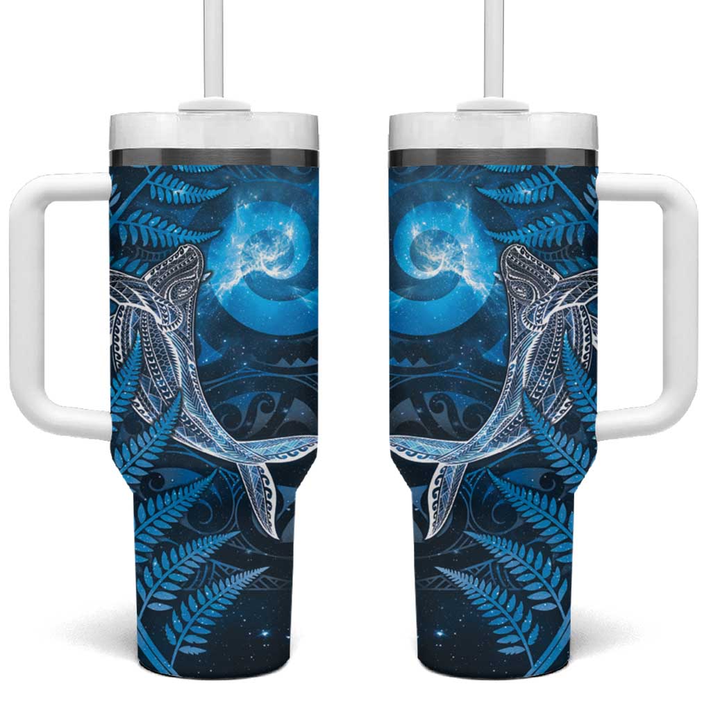 New Zealand Matariki Tumbler With Handle Maori Koru With Humpback Whale Blue LT05 One Size: 40 oz Blue - Polynesian Pride