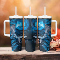 New Zealand Matariki Tumbler With Handle Maori Koru With Humpback Whale Blue LT05 - Polynesian Pride
