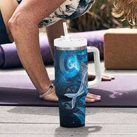 New Zealand Matariki Tumbler With Handle Maori Koru With Humpback Whale Blue LT05 - Polynesian Pride