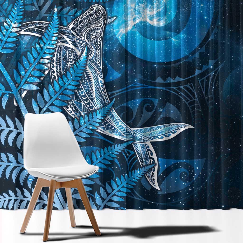 New Zealand Matariki Window Curtain Maori Koru With Humpback Whale Blue LT05 - Polynesian Pride