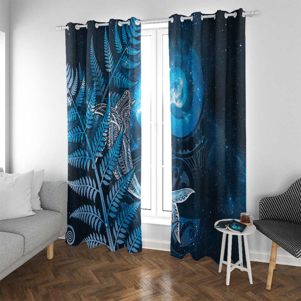 New Zealand Matariki Window Curtain Maori Koru With Humpback Whale Blue LT05 With Grommets Blue - Polynesian Pride