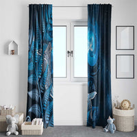 New Zealand Matariki Window Curtain Maori Koru With Humpback Whale Blue LT05 - Polynesian Pride