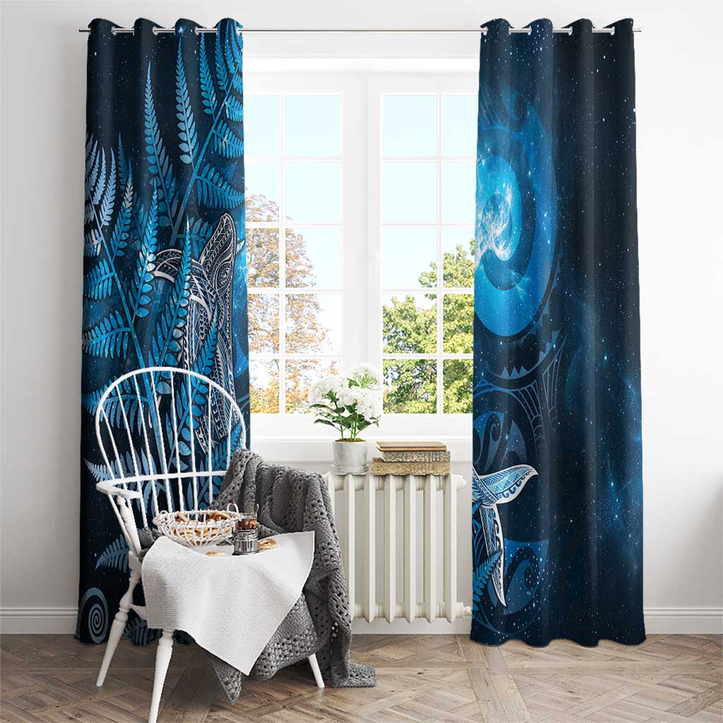 New Zealand Matariki Window Curtain Maori Koru With Humpback Whale Blue LT05 - Polynesian Pride
