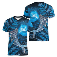 New Zealand Matariki Women V-Neck T-Shirt Maori Koru With Humpback Whale Blue