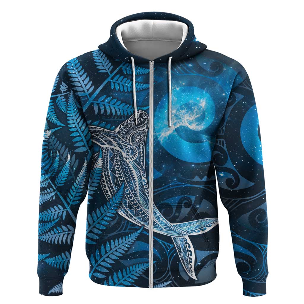 New Zealand Matariki Zip Hoodie Maori Koru With Humpback Whale Blue