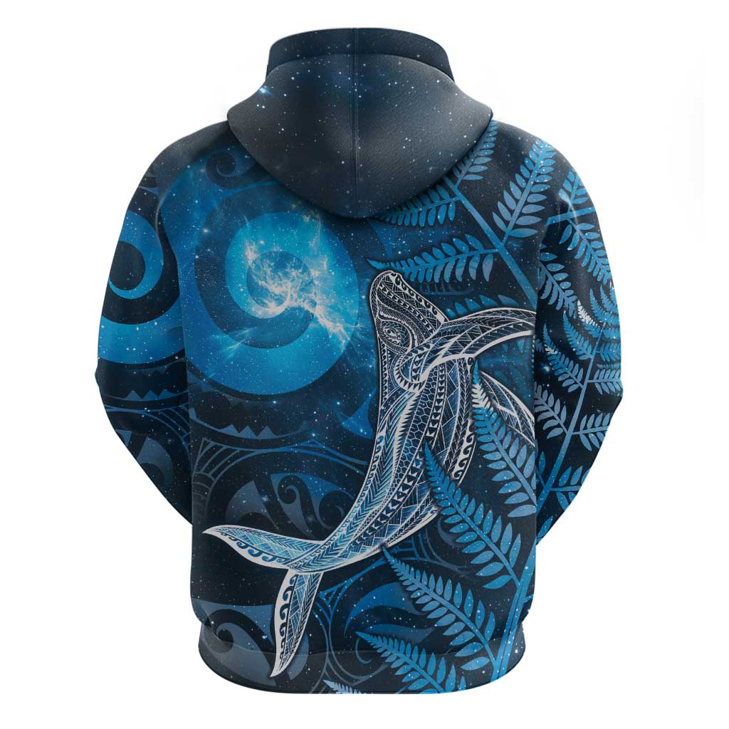 New Zealand Matariki Zip Hoodie Maori Koru With Humpback Whale Blue