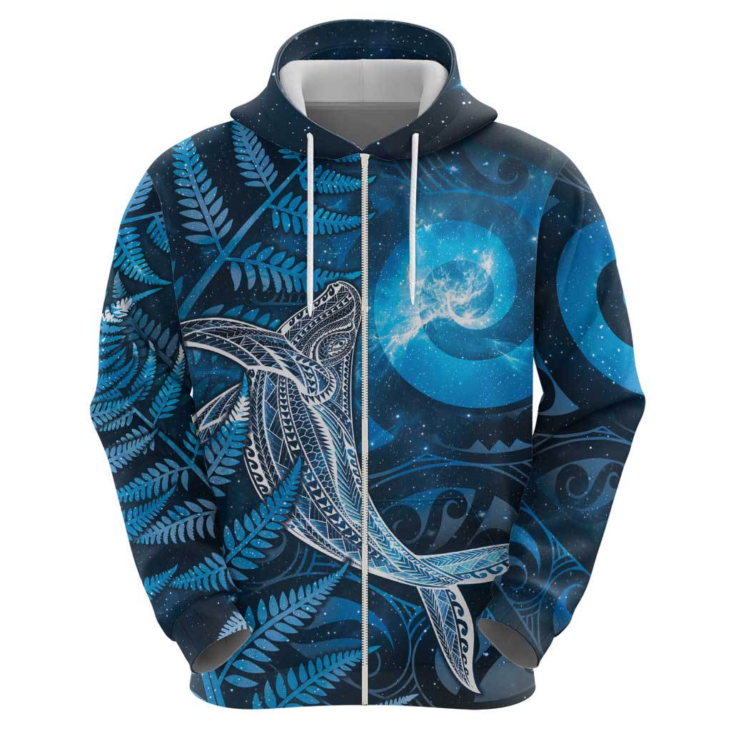 New Zealand Matariki Zip Hoodie Maori Koru With Humpback Whale Blue