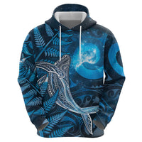 New Zealand Matariki Zip Hoodie Maori Koru With Humpback Whale Blue
