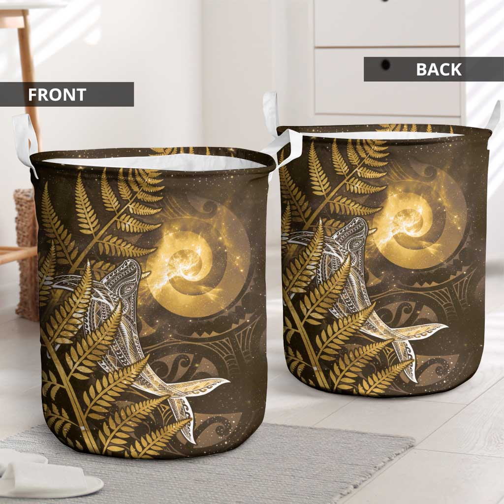 New Zealand Matariki Laundry Basket Maori Koru With Humpback Whale Gold LT05 - Polynesian Pride