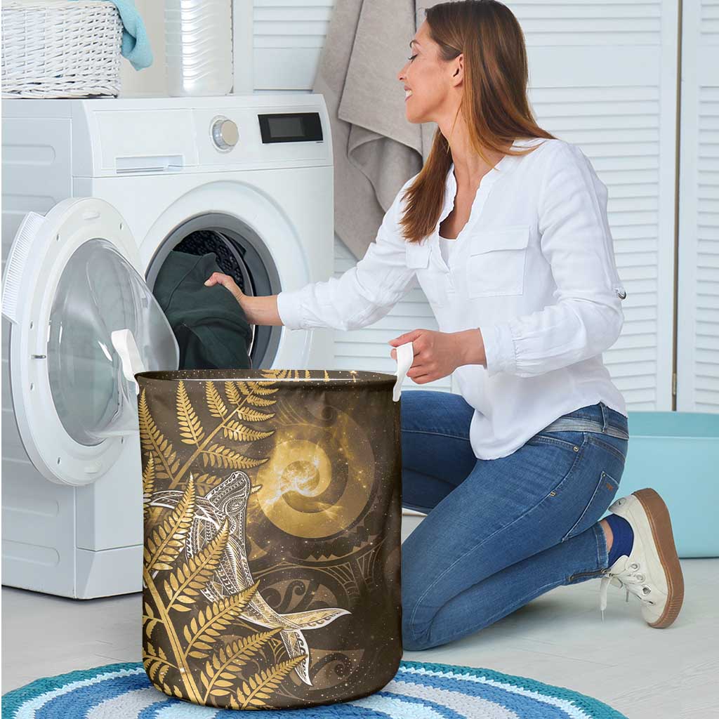New Zealand Matariki Laundry Basket Maori Koru With Humpback Whale Gold LT05 - Polynesian Pride