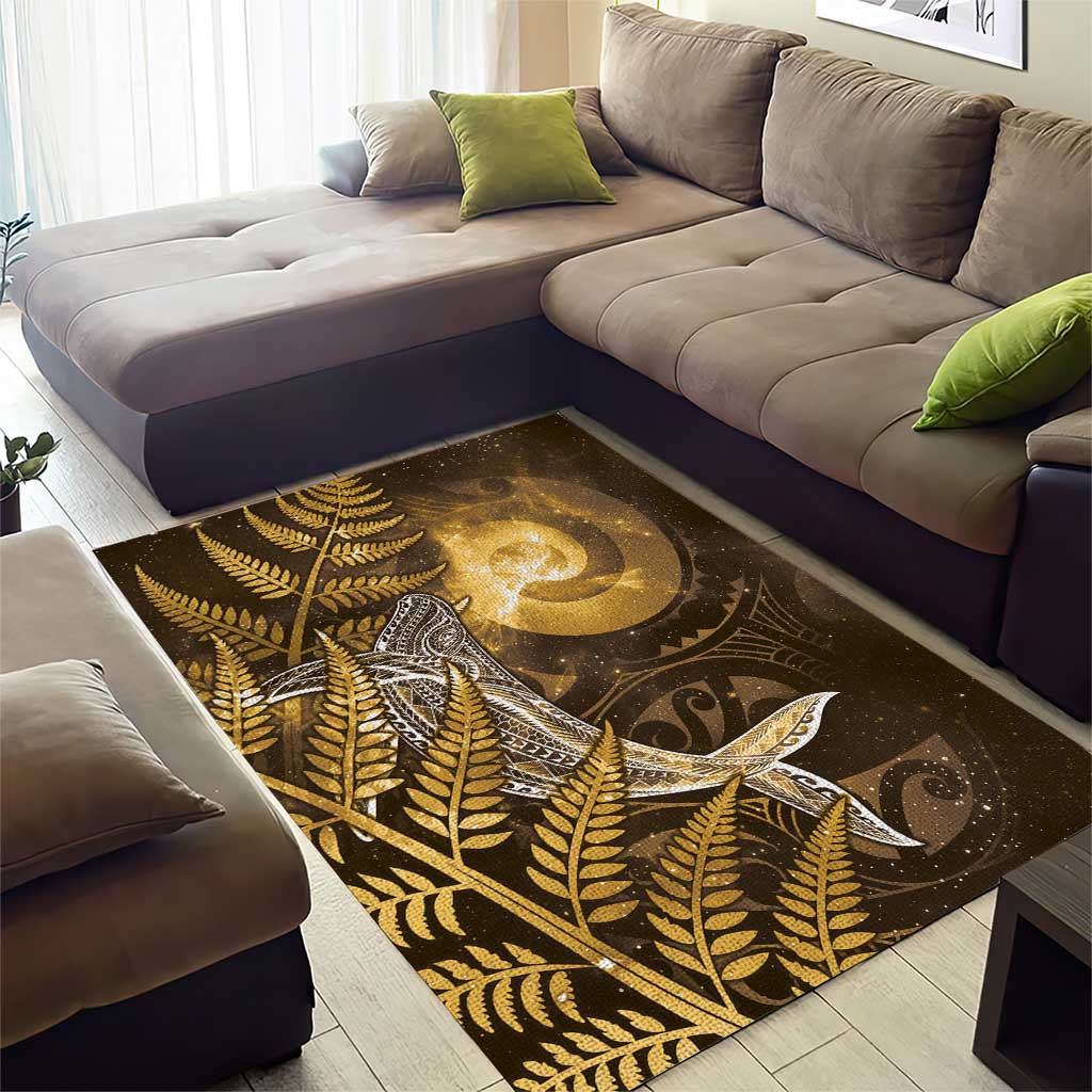 New Zealand Matariki Area Rug Maori Koru With Humpback Whale Gold LT05 - Polynesian Pride