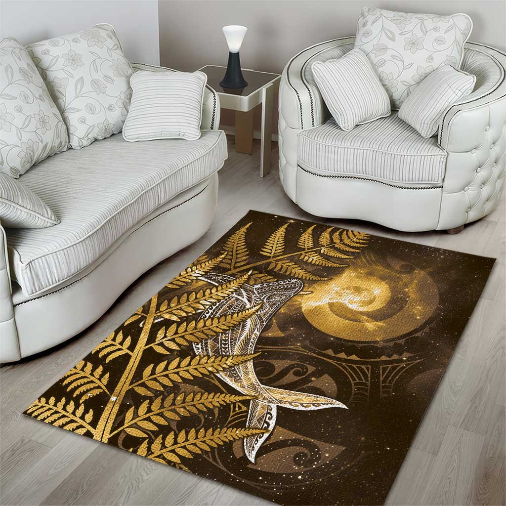 New Zealand Matariki Area Rug Maori Koru With Humpback Whale Gold LT05 - Polynesian Pride