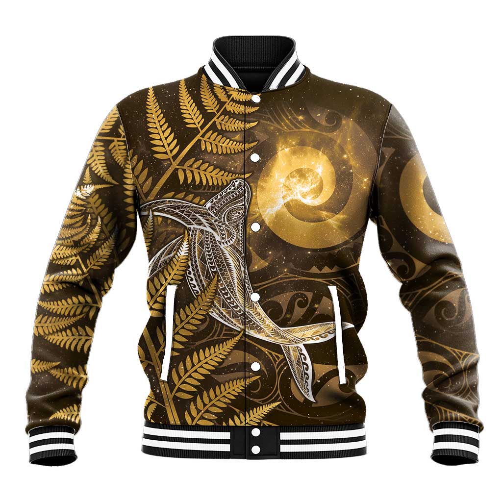 New Zealand Matariki Baseball Jacket Maori Koru With Humpback Whale Gold