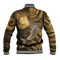 New Zealand Matariki Baseball Jacket Maori Koru With Humpback Whale Gold