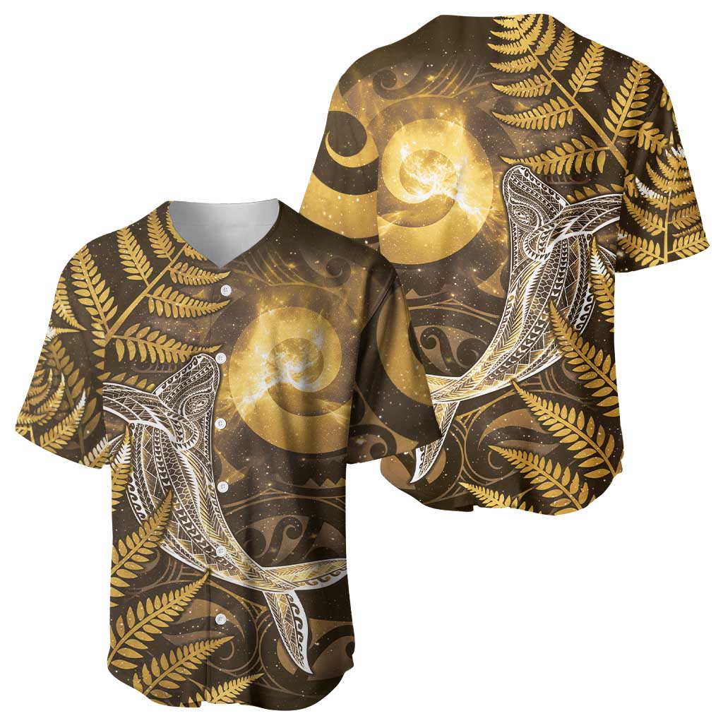 New Zealand Matariki Baseball Jersey Maori Koru With Humpback Whale Gold LT05 - Polynesian Pride