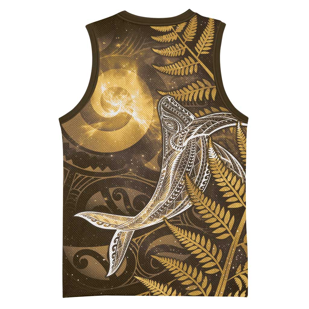 New Zealand Matariki Basketball Jersey Maori Koru With Humpback Whale Gold LT05 - Polynesian Pride
