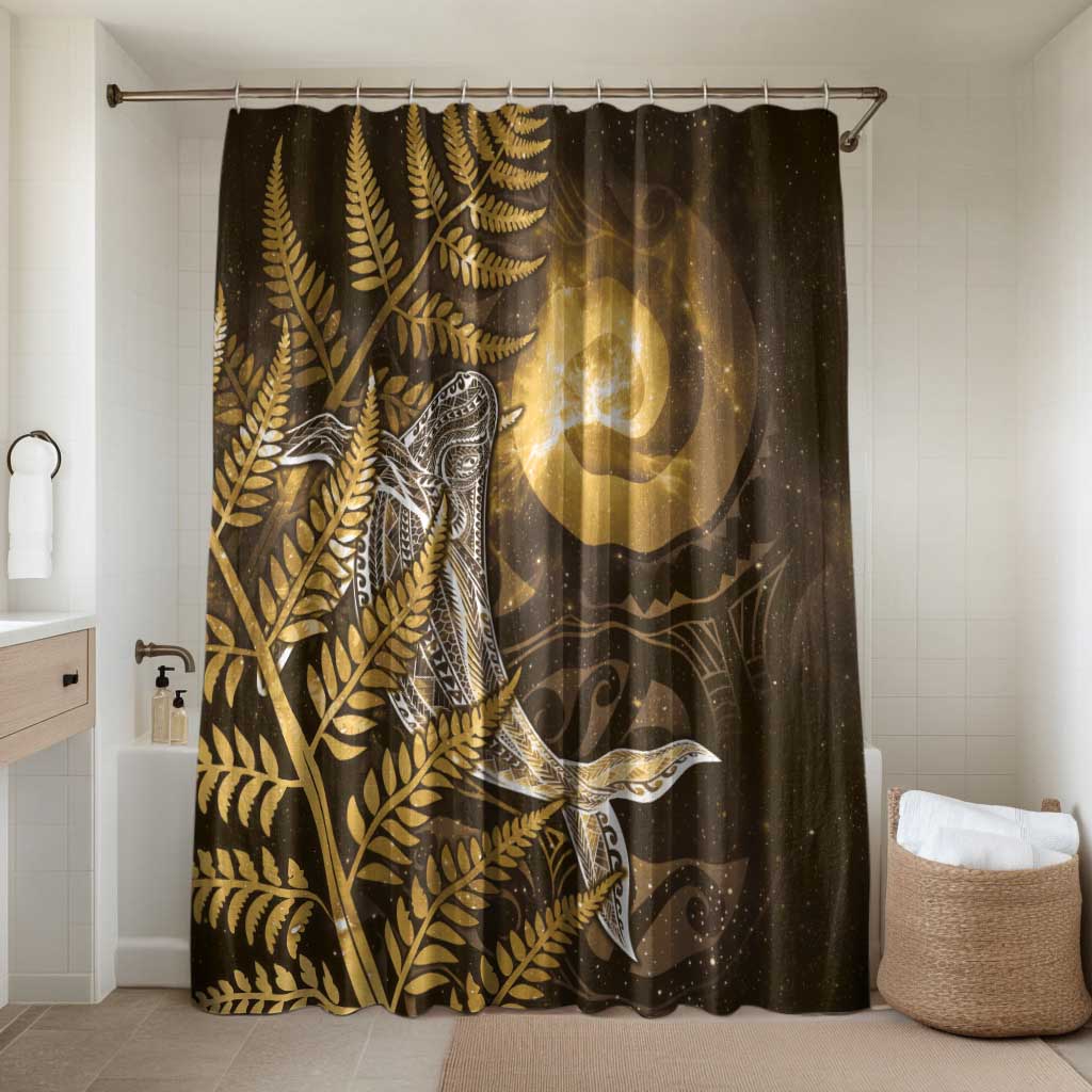 New Zealand Matariki Bathroom Set Maori Koru With Humpback Whale Gold LT05 Shower Curtain Only Gold - Polynesian Pride