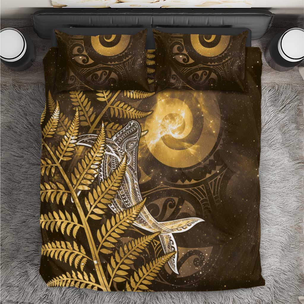 New Zealand Matariki Bedding Set Maori Koru With Humpback Whale Gold LT05 Gold - Polynesian Pride