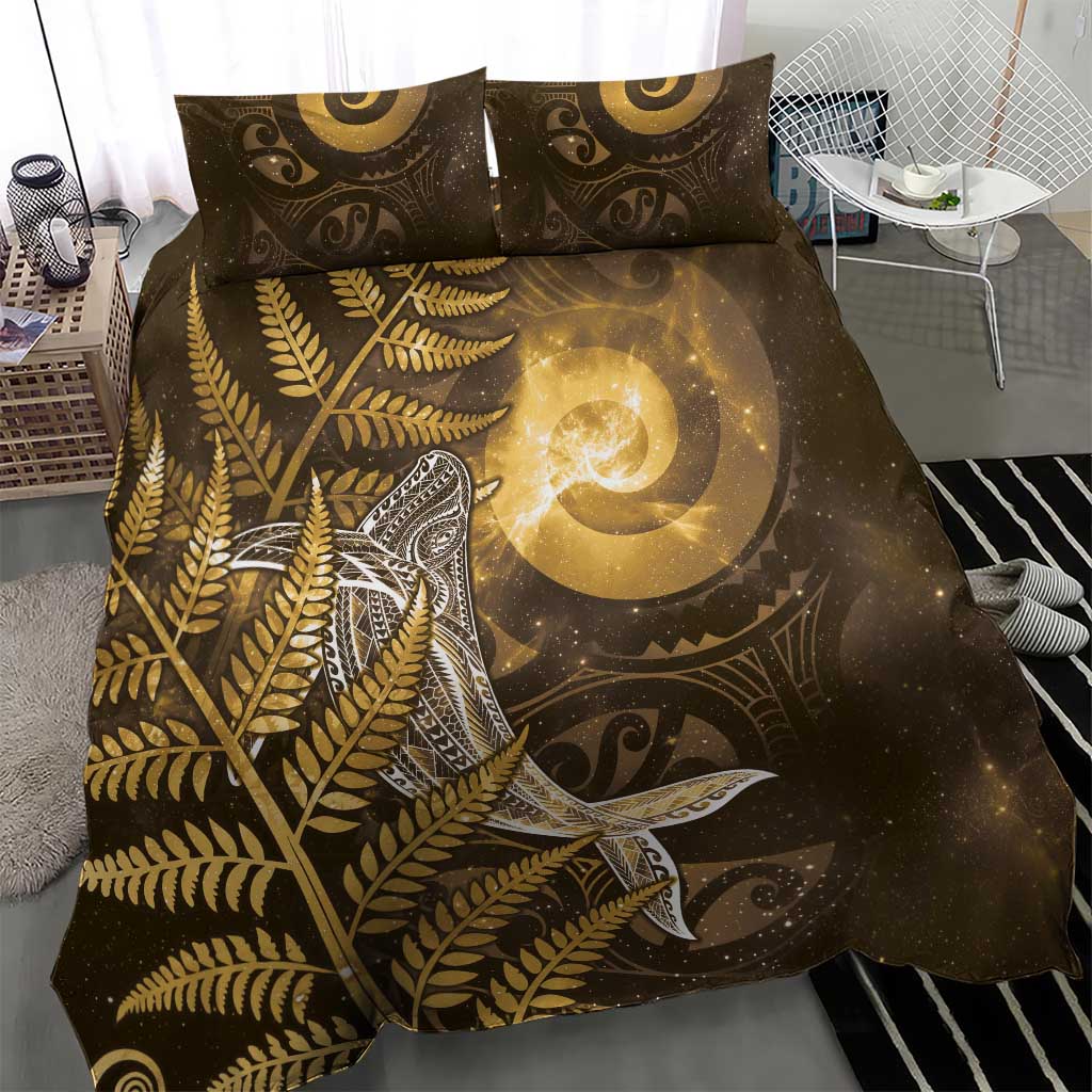 New Zealand Matariki Bedding Set Maori Koru With Humpback Whale Gold LT05 - Polynesian Pride