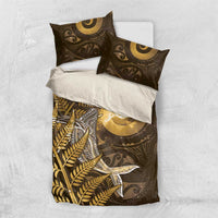 New Zealand Matariki Bedding Set Maori Koru With Humpback Whale Gold LT05 US Twin 172cm x 218cm Gold - Polynesian Pride