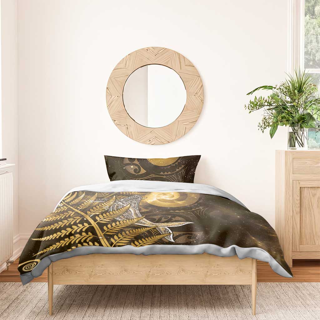 New Zealand Matariki Bedding Set Maori Koru With Humpback Whale Gold LT05 - Polynesian Pride